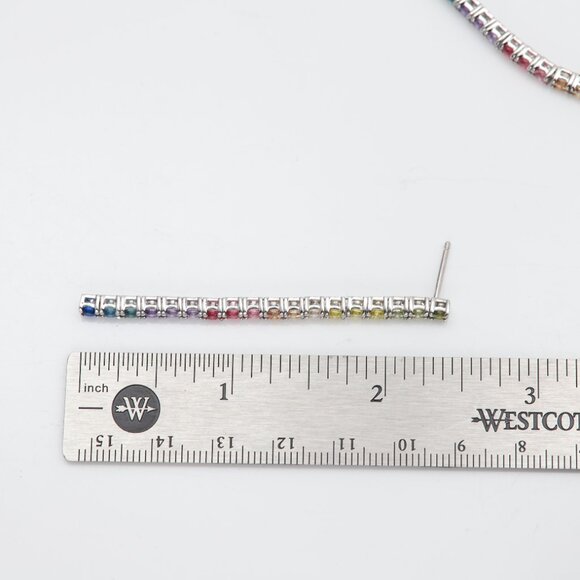 Brilliant Long Earrings Sterling Silver 925 Multi color 3mm cz (2.25' inch long) - Picture 5 of 7
